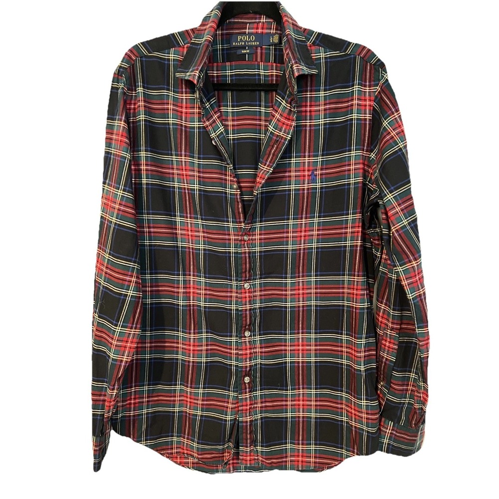 Polo Ralph Lauren Shirt Adult Slim Fit L Red Plaid 100% Cotton Button Up Men's - Picture 1 of 7